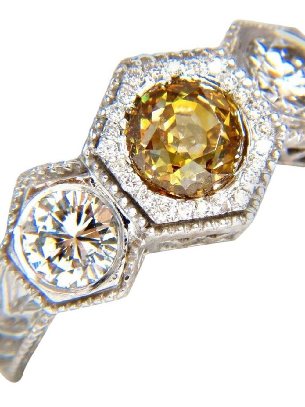 GIA NATURAL 2.30CT FANCY YELLOW BROWN DIAMONDS RING 18KT EDWARDIAN CROWN DECO*